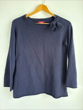 J Crew 100% cashmere Navy Bow-Accent Sweater